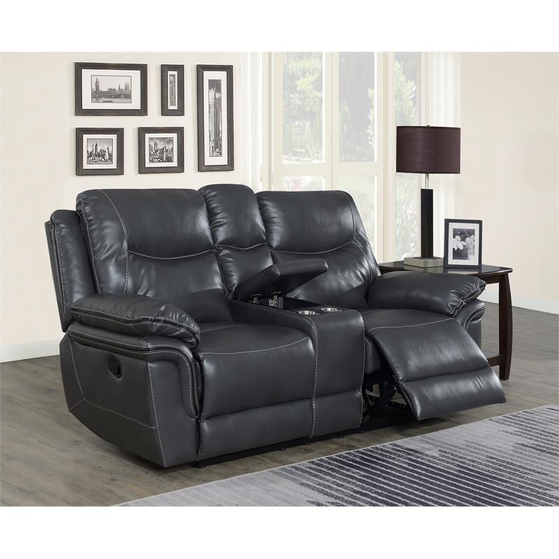 Pemberly Row Contemporary Gray Vinyl Console Recliner Loveseat