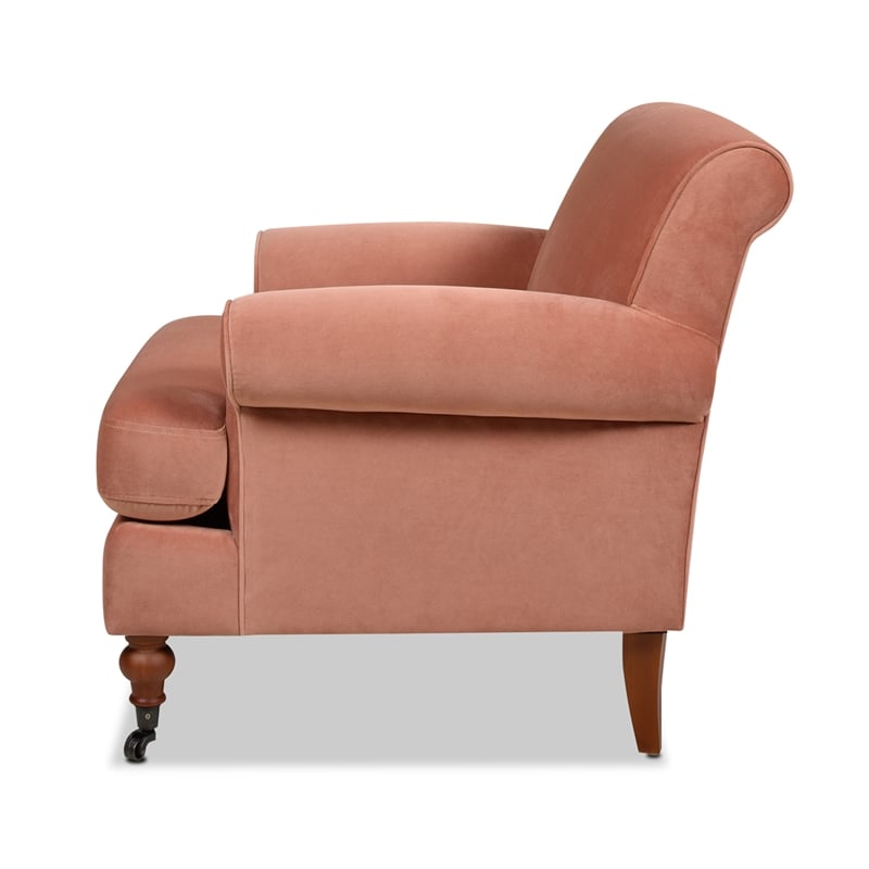 Pemberly Row Modern Accent Arm Chair Metal Casters Peach Orange