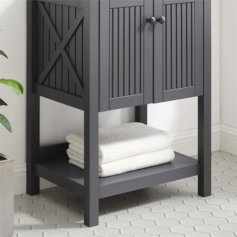 Pemberly Row Soft-Close Doors Modern Wood Bathroom Vanity Cabinet in Gray