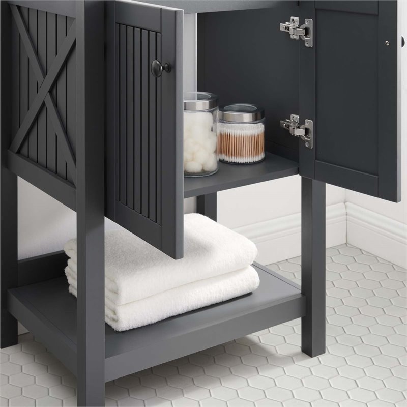Pemberly Row Soft-Close Doors Modern Wood Bathroom Vanity Cabinet in Gray