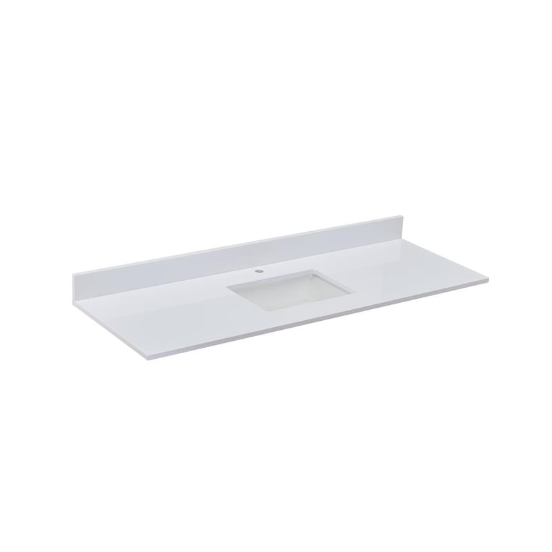 Pemberly Row 61 in.Composite Stone Vanity Top in Snowy White with White Basin