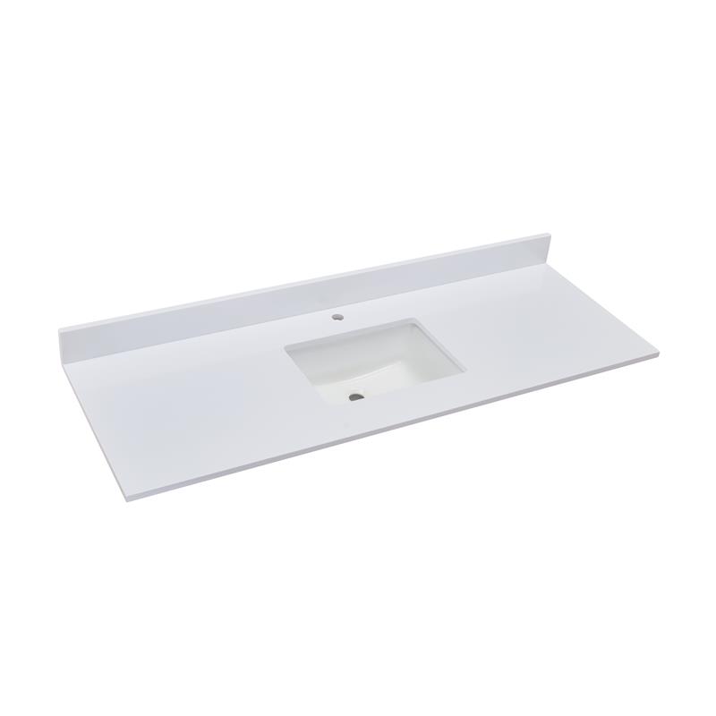 Pemberly Row 61 in.Composite Stone Vanity Top in Snowy White with White Basin