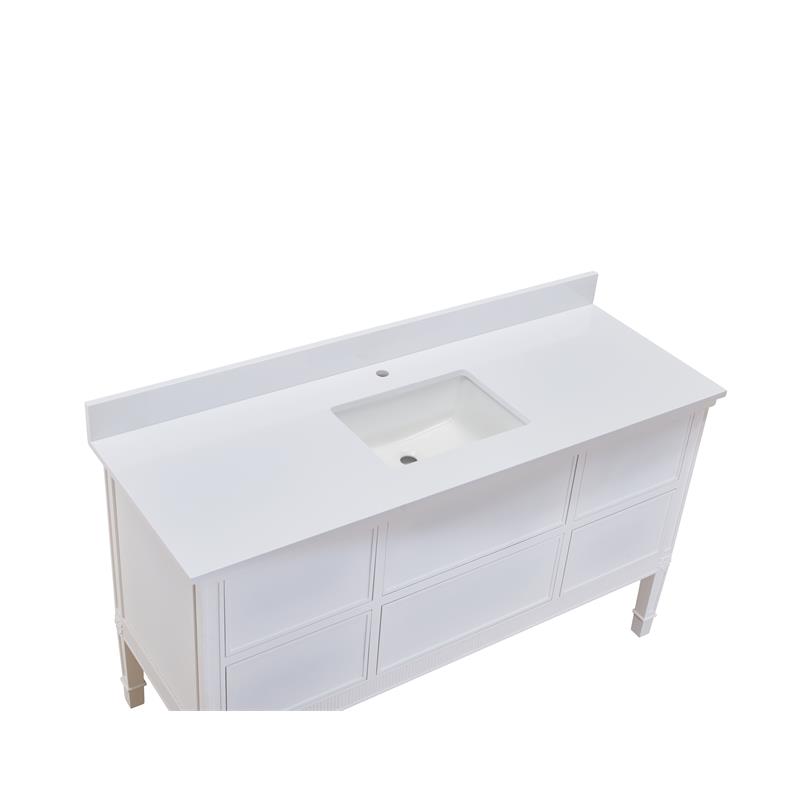 Pemberly Row 61 in.Composite Stone Vanity Top in Snowy White with White Basin