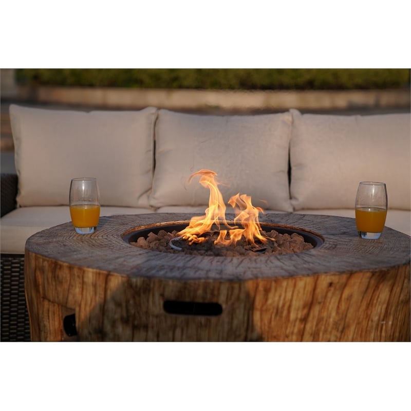 Pemberly Row Brown Aluminum Patio and Outdoor Round Firepit with Rain Cover