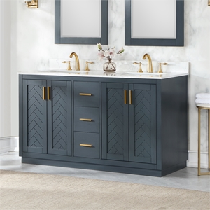 Pemberly Row 60&quot Double Bathroom Vanity Set in Classic Blue without Mirror