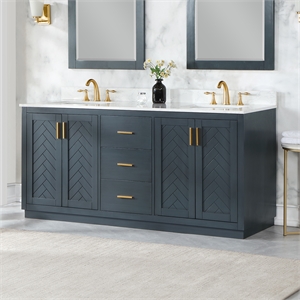 Pemberly Row 72&quot Double Bathroom Vanity Set in Classic Blue without Mirror