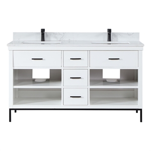 Pemberly Row 60&quot Double Bathroom Vanity Set in White without Mirror