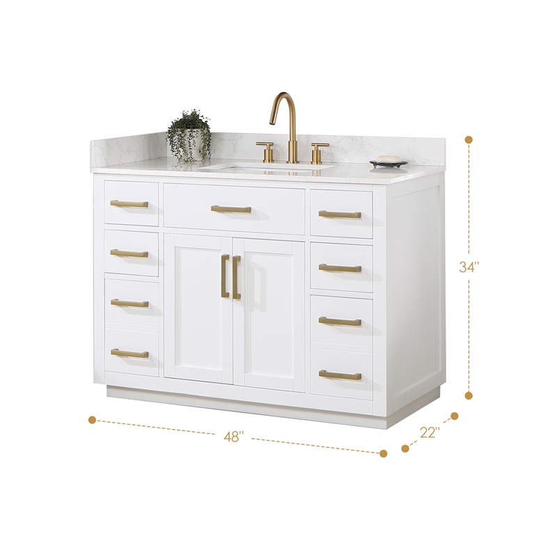 Pemberly Row Wood Vanity - White with Grain White Composite Stone Top
