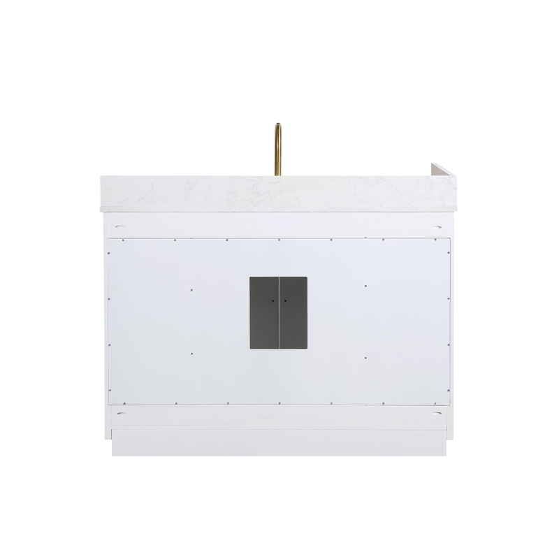Pemberly Row Wood Vanity - White with Grain White Composite Stone Top