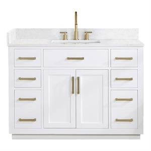Pemberly Row Wood Vanity - White with Grain White Composite Stone Top