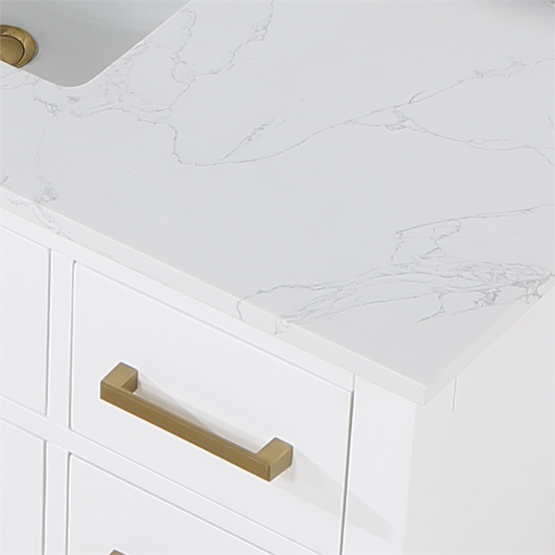Pemberly Row Wood Vanity - White with Grain White Composite Stone Top
