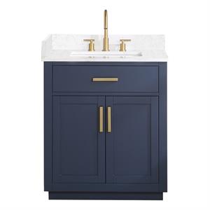 Pemberly Row 30&quot Wood Vanity in Royal Blue with Composite Stone Top no Mirror