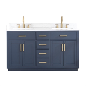 Pemberly Row 60&quot Wood Vanity in Royal Blue with Composite Stone Top no Mirror