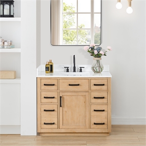 Pemberly Row 42&quot Wood Vanity in Light Brown with Composite Stone Top no Mirror