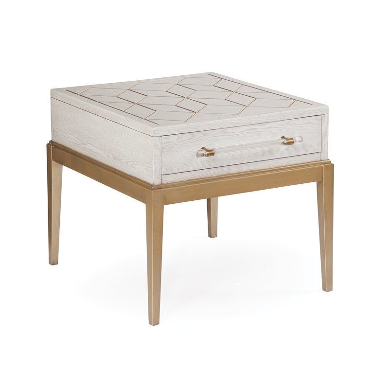 Pemberly Row Soft White Wooden End Table with Gold and Acrylic Accents