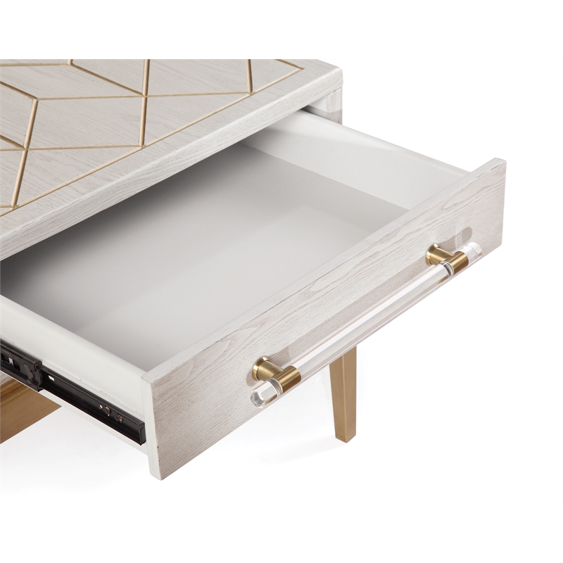 Pemberly Row Soft White Wooden End Table with Gold and Acrylic Accents