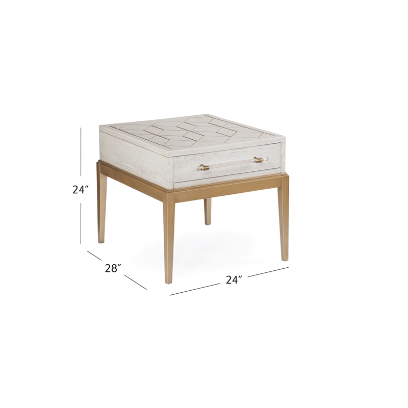 Pemberly Row Soft White Wooden End Table with Gold and Acrylic Accents