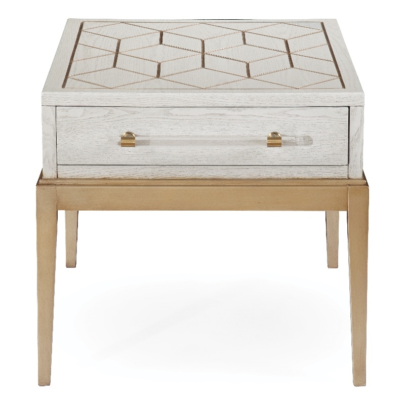 Pemberly Row Soft White Wooden End Table with Gold and Acrylic Accents