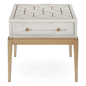 Pemberly Row Soft White Wooden End Table with Gold and Acrylic Accents
