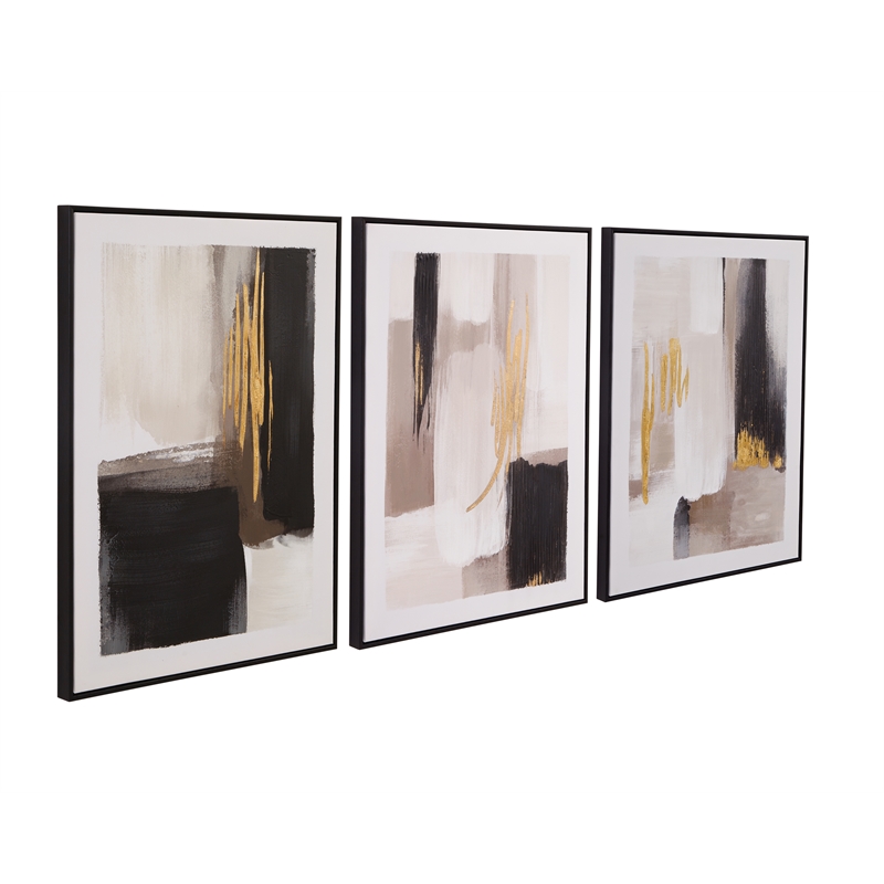 Pemberly Row Contemporary Canvas Art 3 Piece Set in White Fabric