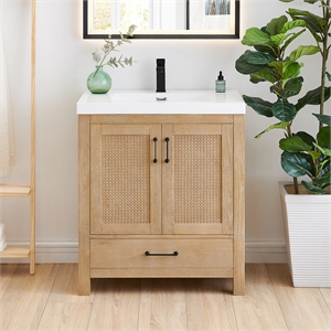 Pemberly Row 30&quot Wood Vanity in Light Brown Artificial Drop-in Sink no Mirror