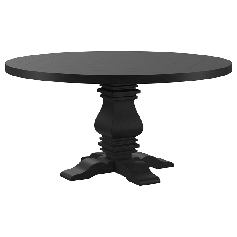Pemberly Row Wood Round 60-inch Pedestal Base Dining Table Black