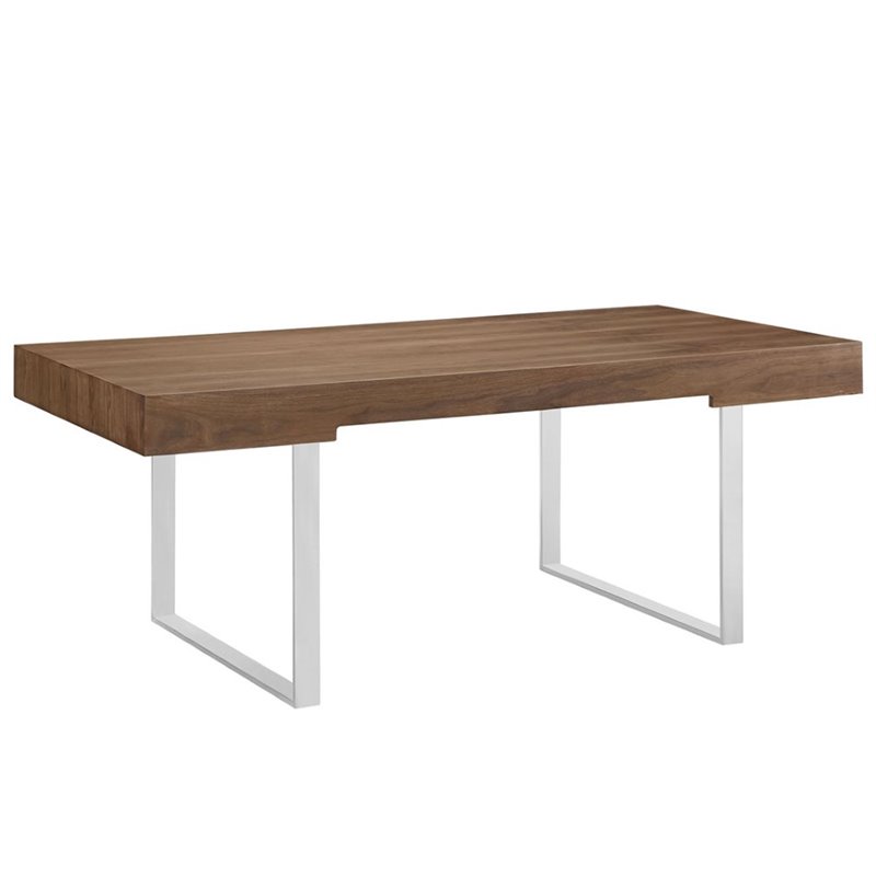 Pemberly Row Modern Stainless Steel & Wood Office Desk in Walnut