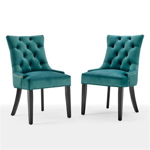 Pemberly Row 20&quot Tufted Velvet Dining Side Chairs in Teal Blue (Set of 2)