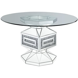 Pemberly Row Dining Table in Clear Glass Mirrored and Faux Diamonds