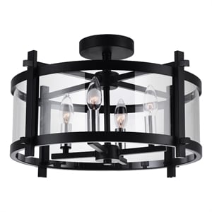 Pemberly Row Modern 4 Light Metal Cage Indoor Flush Mount in Black