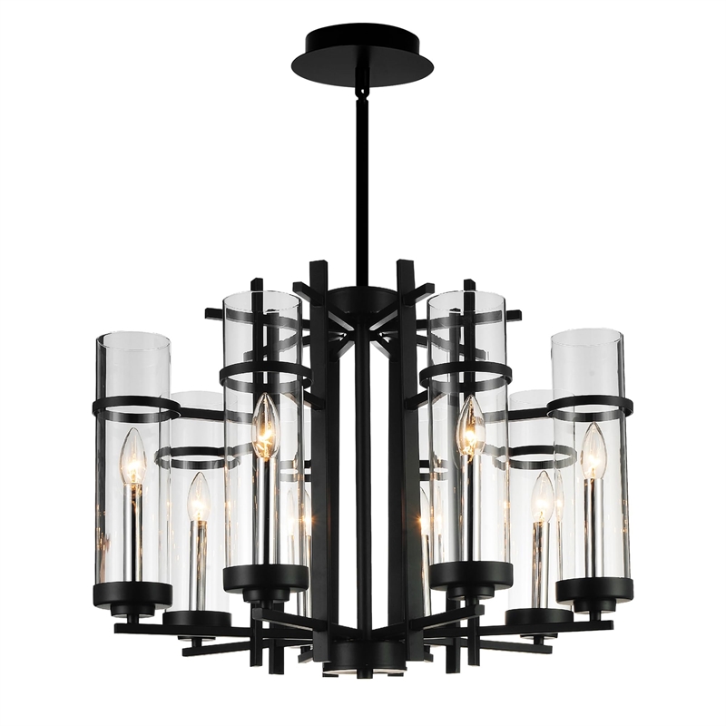 Pemberly Row 8 Light Up Contemporary Metal Chandelier in Black