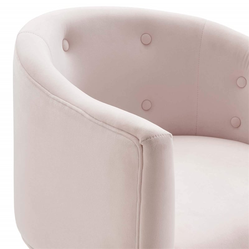 Pemberly Row Tufted Performance Velvet Stainless Steel Accent Chair in Pink