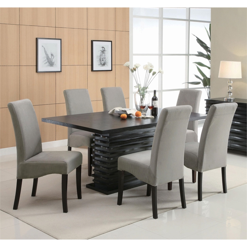 Pemberly Row 7-piece Rectangular Wood Dining Set Black and Gray