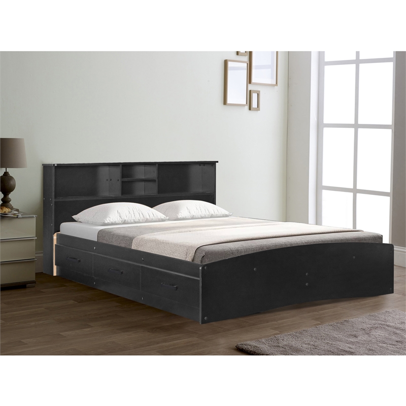 Pemberly Row Modern / Contemporary Wooden Full Captains Bed in Black