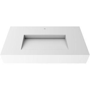 Pemberly Row 36&quot Solid Surface Manmade Stone Bathroom Sink in White