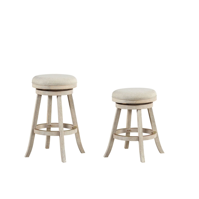 Pemberly Row Wood Backless Swivel Counter Stool Ivory Wire-Brush Finish