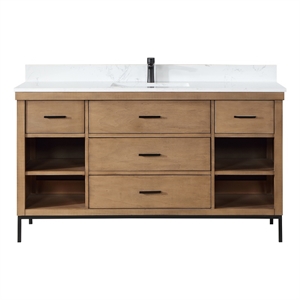 Pemberly Row 60&quot Single Bathroom Vanity Set in Brown Pine without Mirror