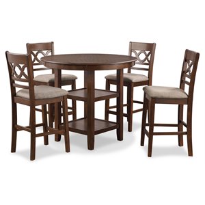 Pemberley Row Solid Wood Brown Counter Dining Set Round 42&quot Unassembled