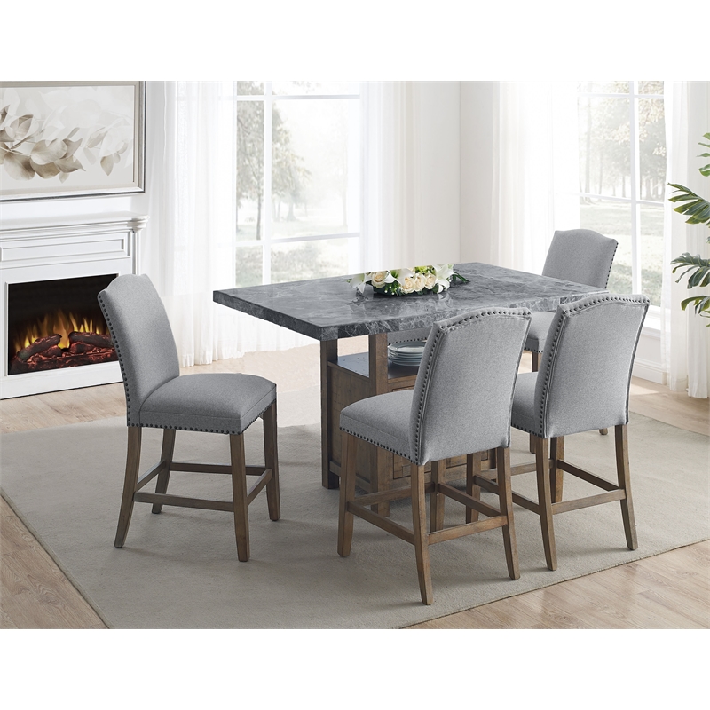 Pemberley Row Marble Gray Dining Set Rectangular Storage 60