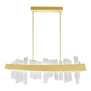 Pemberly Row Modern Glass LED Chandelier in Clear/Satin Gold
