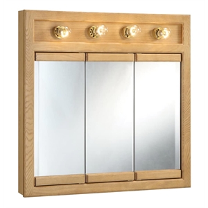 Pemberly Row 30-Inch Bathroom Medicine Wood Cabinet in Nutmeg Oak