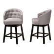Pemberly Row Gray Fabric and Brown Wood 2-Piece Swivel Counter Stool Set