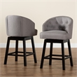 Pemberly Row Gray Fabric and Brown Wood 2-Piece Swivel Counter Stool Set