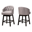 Pemberly Row Gray Fabric and Brown Wood 2-Piece Swivel Counter Stool Set