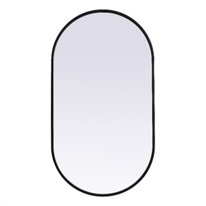 Pemberly Row 20x36&quot Oval Modern MDF Wood/Iron Mirror in Black