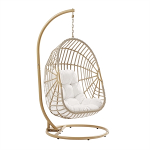 Pemberly Row Rattan Outdoor Patio Swing Chair in Natural/White