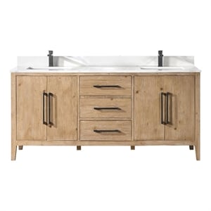 Pemberly Row 72&quot Wood Vanity - Weathered Fir Calacatta White Quartz Top