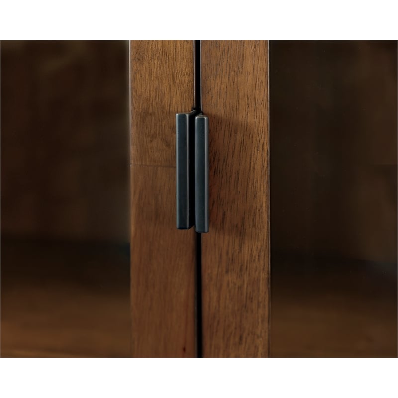 Pemberly Row Mid-century Wood Glass Door Bookcase Display Office Bookcase Brown
