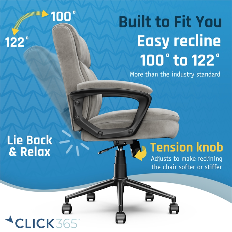Pemberly Row Modern Ergonomic Mid Back Desk Chair Fabric Gray