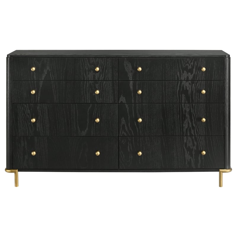 Pemberly Row Coastal 8-drawer Wood Bedroom Dresser in Black Finish